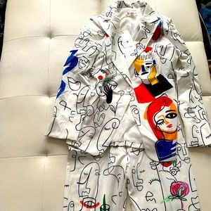 White Abstract Blazer 2pc